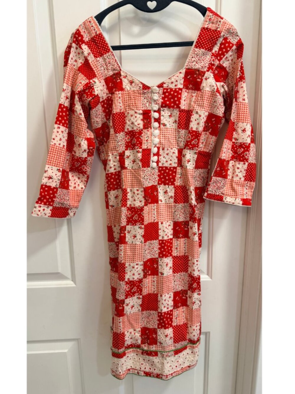 Handmade Red Patchwork Floral Kurta Tunic XS